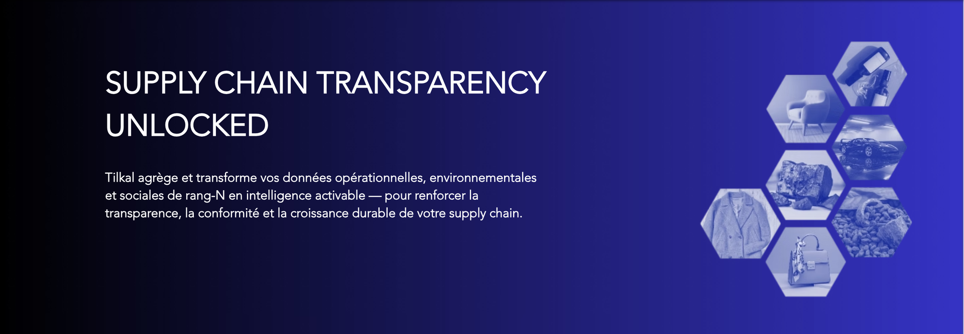 Visuels illustrant les secteurs du textile, minerais, ameublement, cuir, automobile, alimentaire sur fond bleu